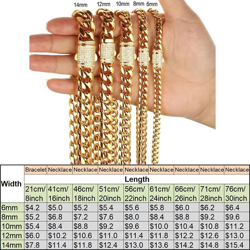 Men's Miami Cuban Chain Gold Stainless Steel Roadedge and Straight Zipper Necklace