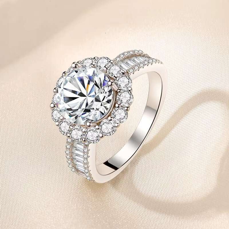 Factory Wholesale 925 Sterling Silver Hollow Design 3Carat Blossom Wedding Moissanite Ring With GRA Certificate for Women