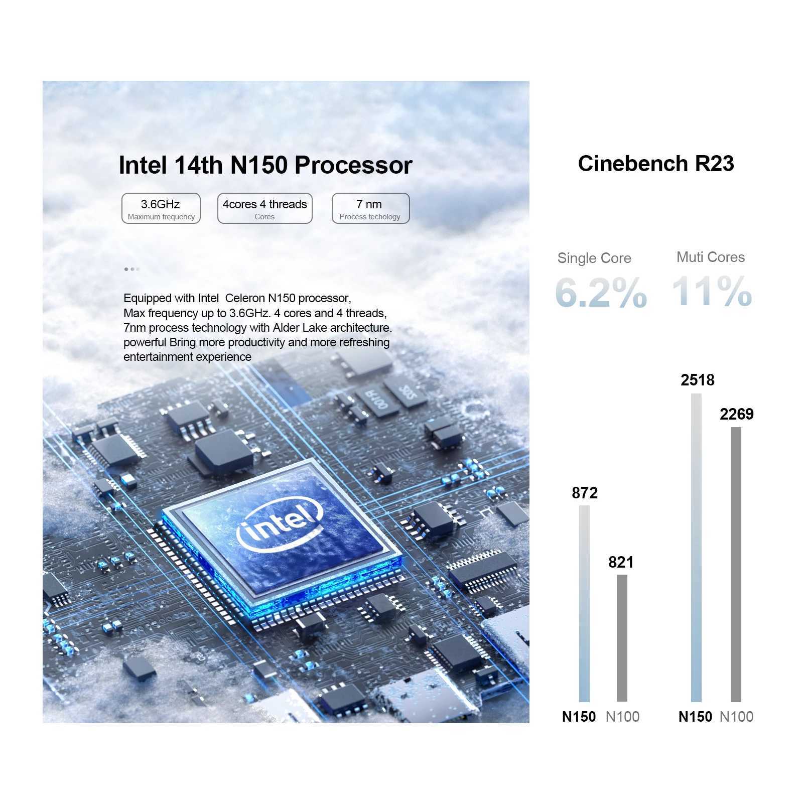 Chatreey T9H Mini PC Intel Twin Lake N150 WIFI 6Windows 11 Ultra Small Pocket Computer Dual SSD Full Function Type-C 4K 60Hz RGB X2506021