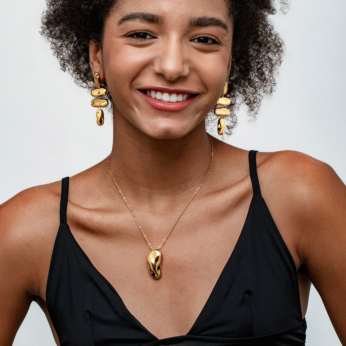 Titanium Jewelry Peanut Earrings Non-Fading Summer Stainless Steel Necklace Set