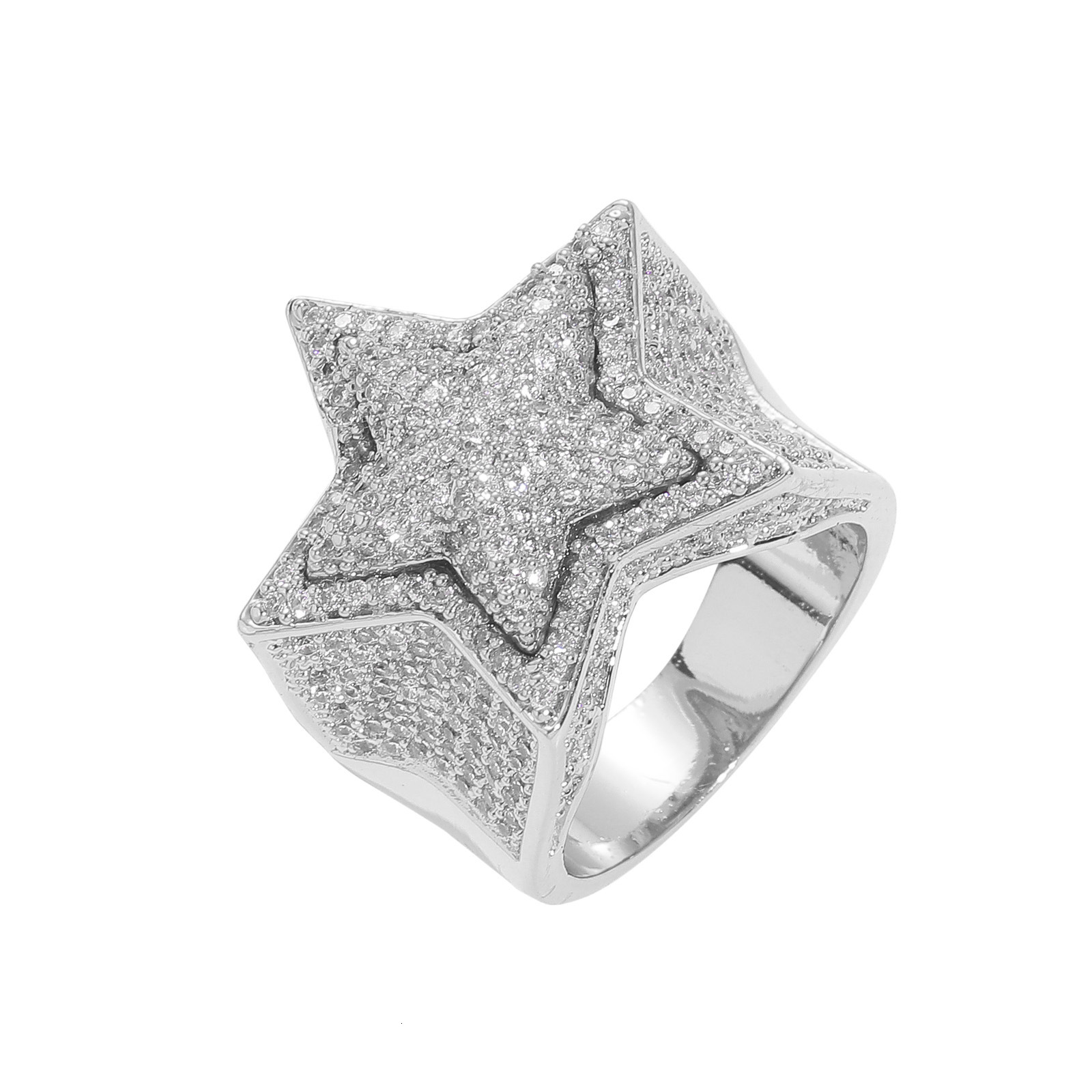 Hip Hop Five Point Star Stereo Ring with Micro Full Moissanite Mens Fashion Brand Ring Hip Hop Accessories moissanite