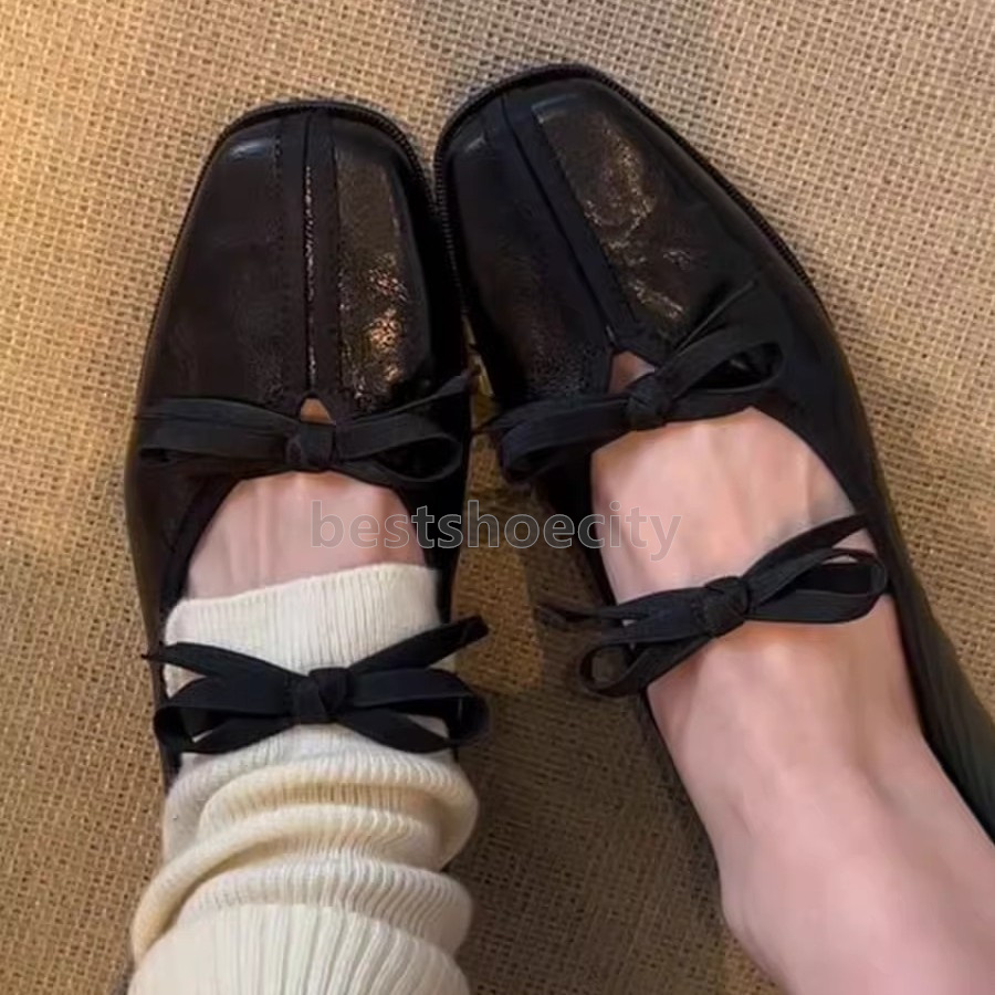2025 ballet flats heels designer loafers Retro bow strappy Mary Jane shoes balck brown leather sandals daily comfort Soft Sole fashion Anti slip women