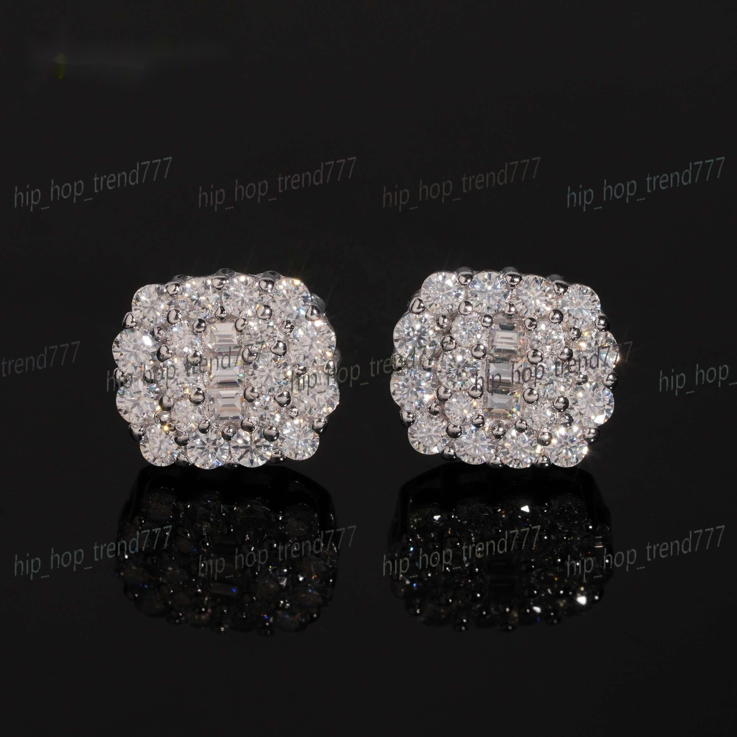 High Quality Pass Diamond Tester 925 Sterling Silver Iced Out Hip Hop Screw Back Men Moissanite Earrings