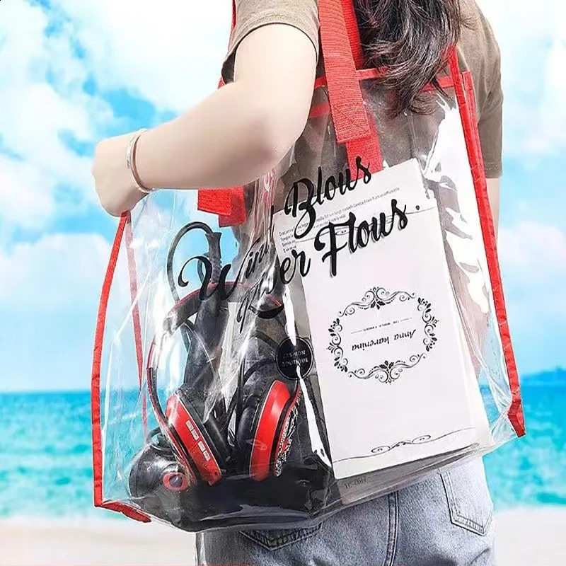 Large Capacity Women Clear Tote PVC Waterproof Transparent Handbags Female Shopper Shoulder Bag Summer Beach Portable Pouch 250530