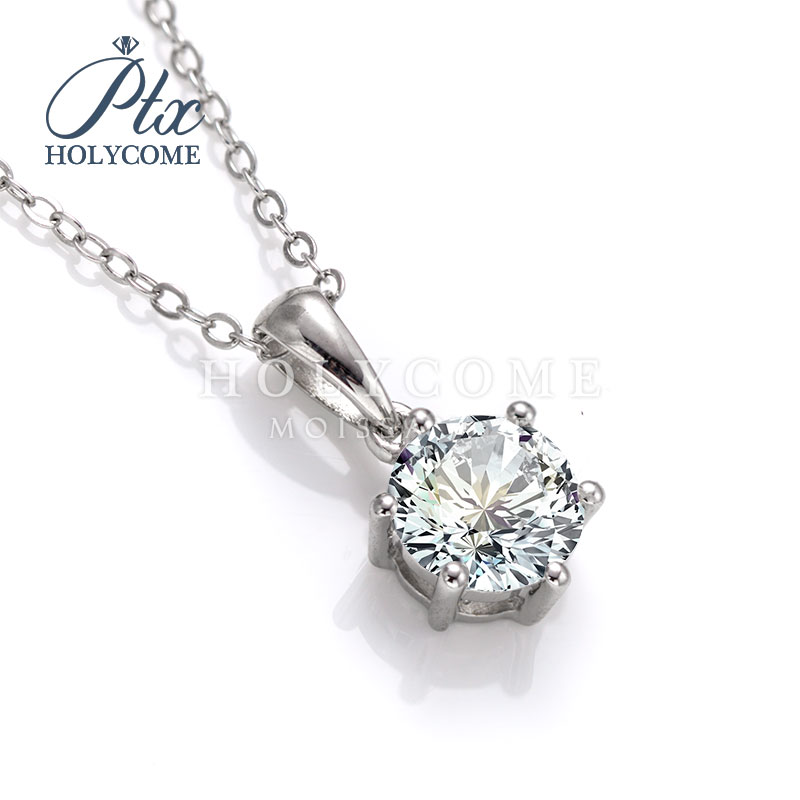 Fine Jewelry White Diamond 6 Claw Pendant Necklace 925 Sterling Silver 1CT Minimalist D Color VVS Moissanite Pendant Women Unisex Party Gift