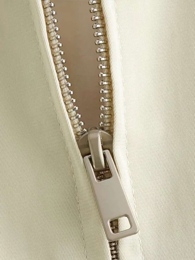 Casual Solid Color Zipper Jacket Vintage Turndown Collar Loose Long Sleeved Short Coat Spring Autumn Fashion Women Overcoat Top 250530