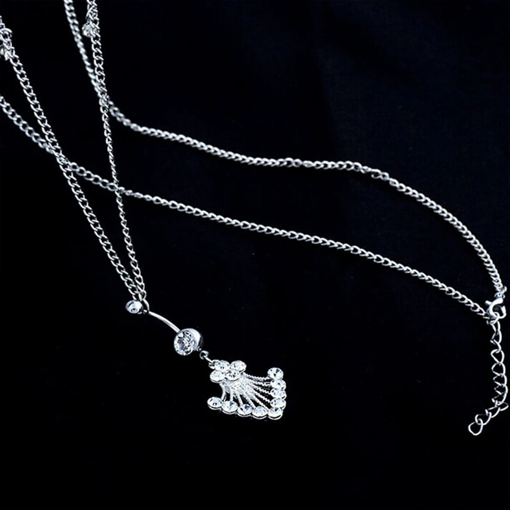 1pc Rhinestone Dangle Belly Button Ring With Waist Chain Drop Pendant Sexy Navel Piercing Red Crystal Waist Body Jewelry Women 250530