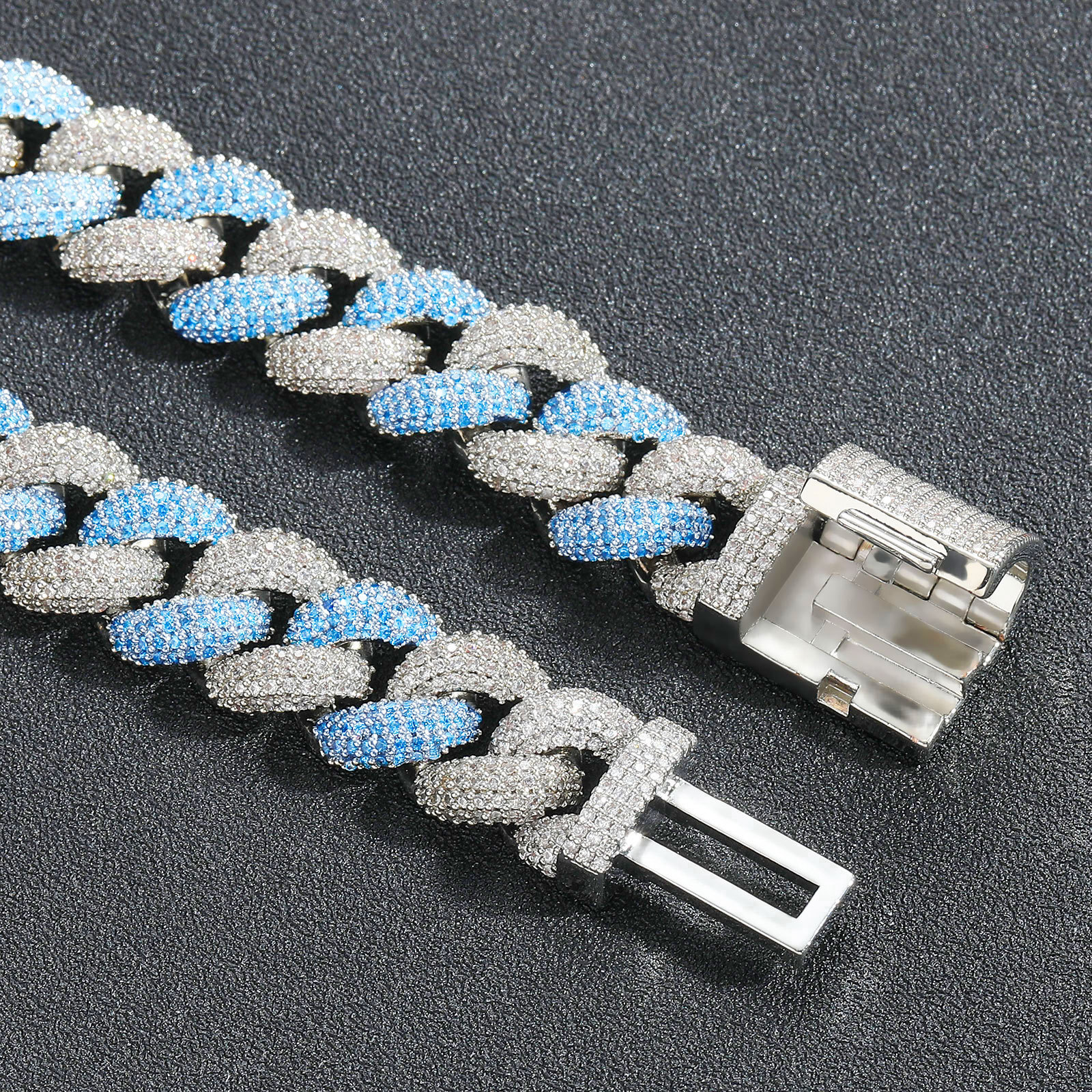 Hip Hop 14MM Blue and White Moissanite Bubble Cuban Bracelet Personality Fashion Creative Mens Hip Hop Bracelet moissanite