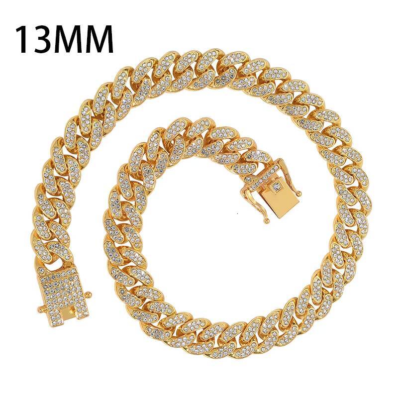 13mm Men's Erkek Kolye Iced Hip Hop Jewelry Pearl Water Dia Gold Finish Miami Cuban Chain Necklace