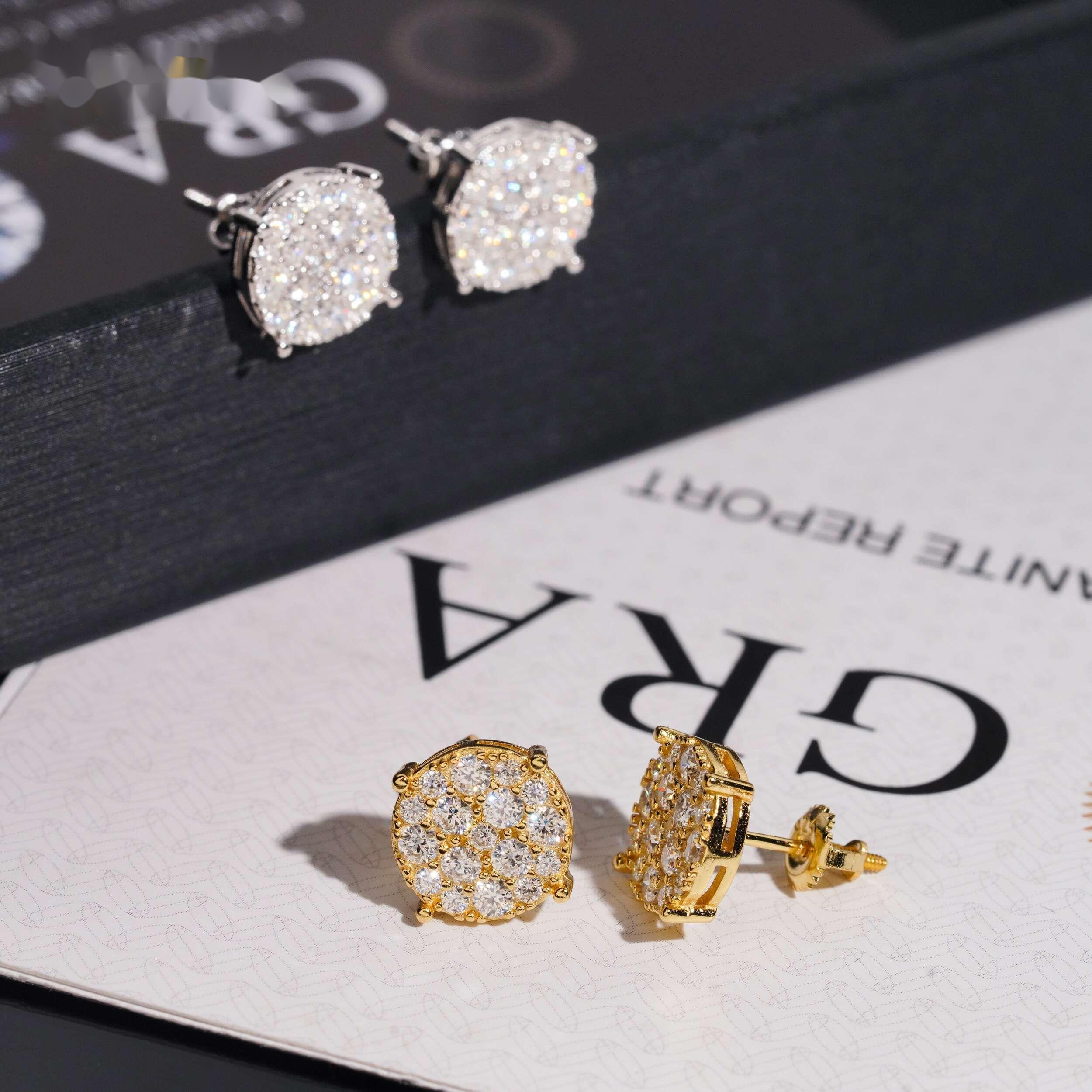 Fine Jewelry Pass Tester Stocks 925 Sterling Silver Iced Out Hip Hop Jewelry VVS Sparkling Moissanite Stud Earring Men Earrings