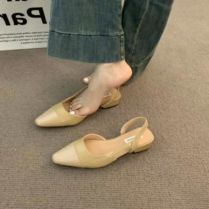 fashion PU leather ladies summer style pointed toe low heel women sandals non-slip flat shoes 250530