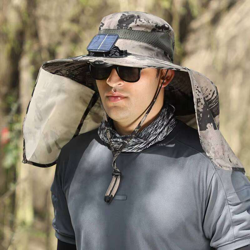 Outdoor Neck Gaiter with Solar Fan Sun Protection Men's Fishing Bucket Hat