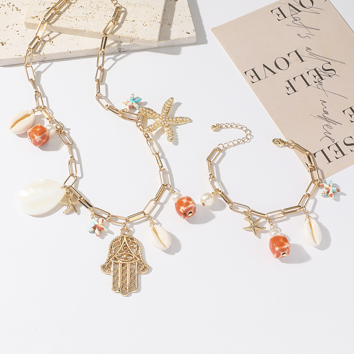 Starfish Pearl Fashion Set French Pendant Palace Style Clavicle Chain Necklace