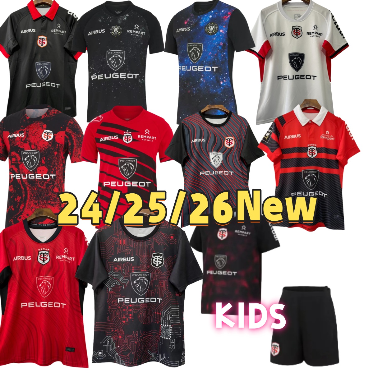 25 26Toulouse Men kids rugby jerseys 2024 2025 short sleeve home away Toulouse rugby child shirt set.