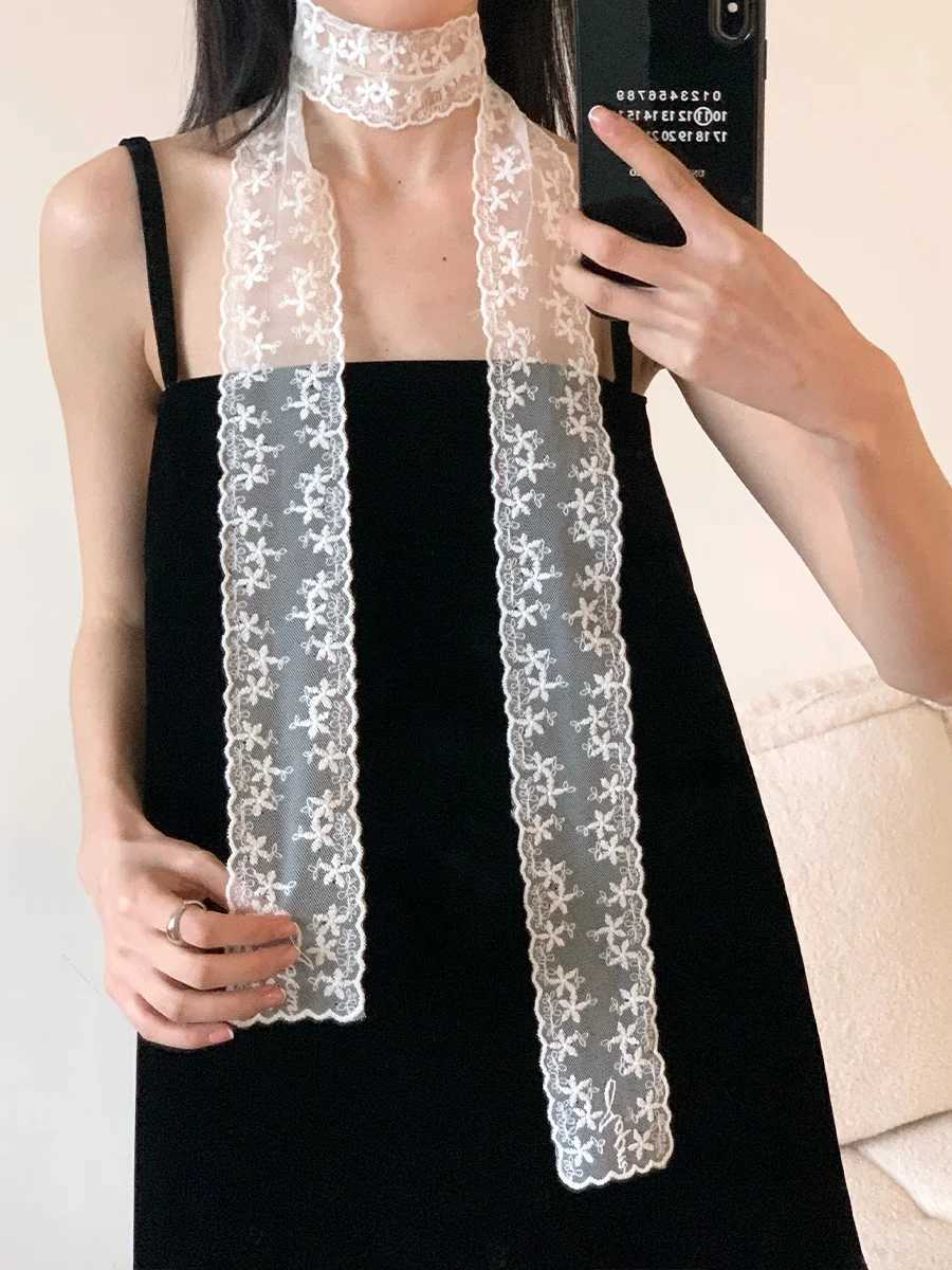 Fashionable White Lace Embroidered Scarf For Women Versatile For Spring And Summer With A Layered And Flowing Ribbon W250602