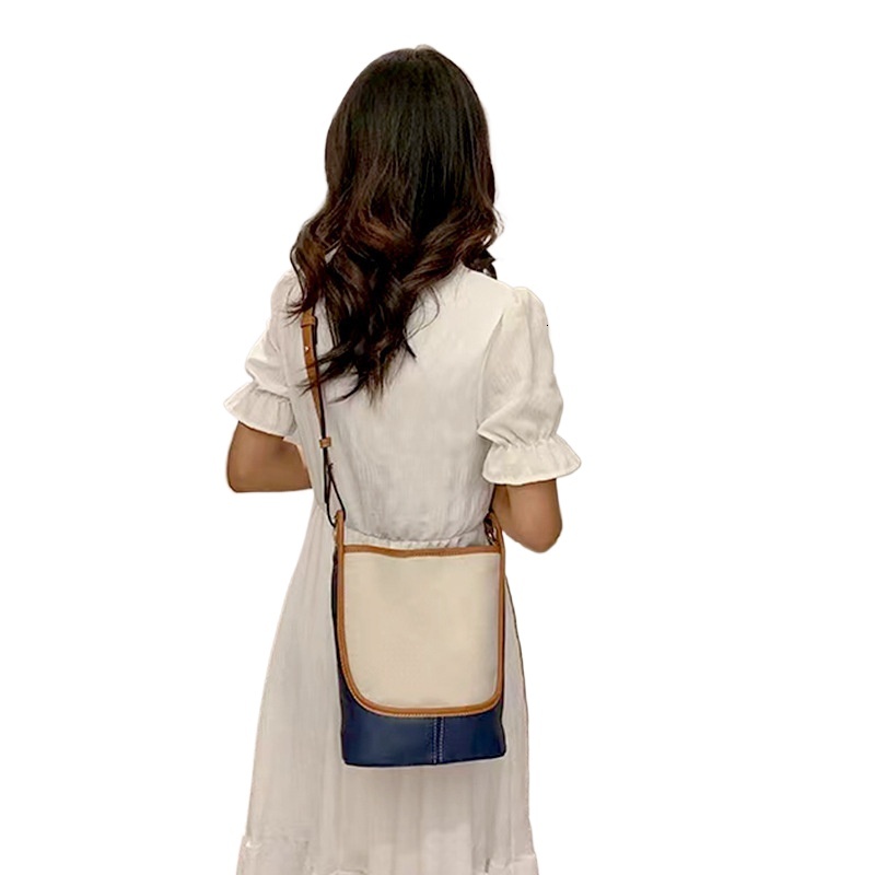 designer 2025 College Style Canvas Bag for Women High-end Color-blocking Crossbody Bucket Bag Fashionable Large Capacity Shoulder Bag