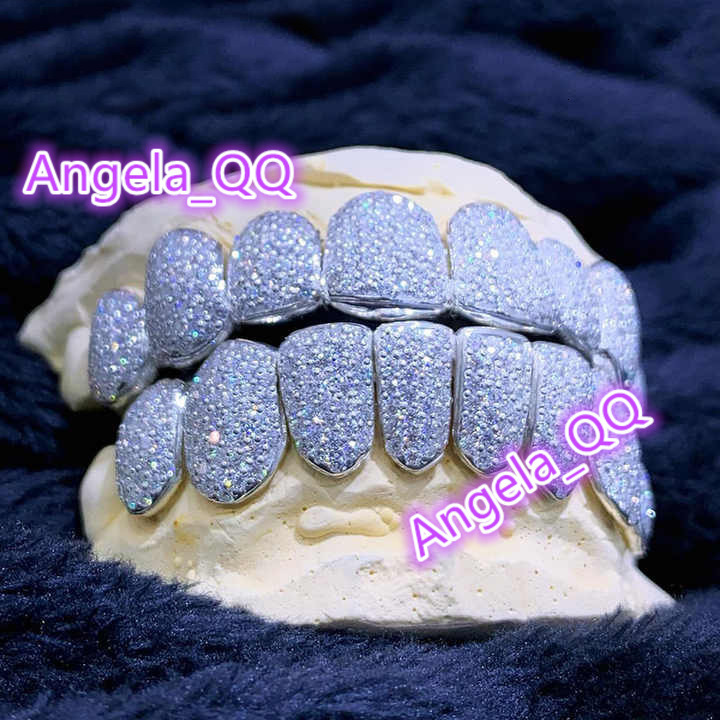 Iced Out Blue Moissanite Grillz Custom for HipHop Men Women - VVS Diamond Teeth Bling Jewelry 925 Sterling Silver Grillz