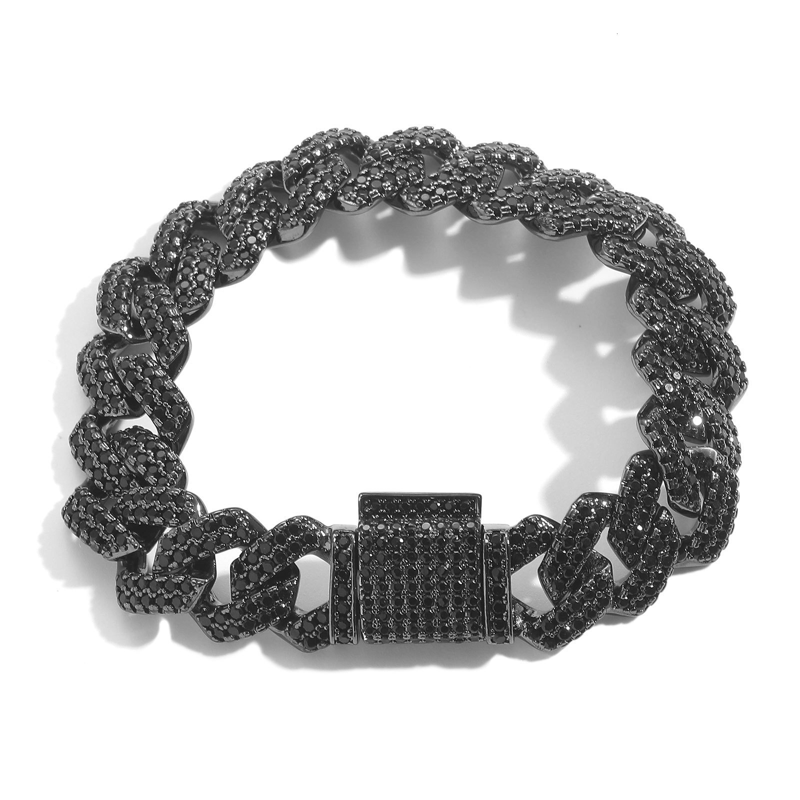 Bracelet Black Moissanite 10-13-15-20mm Rhombus Cuban Chain Trendy Hip-Hop Personality Bracelet moissanite