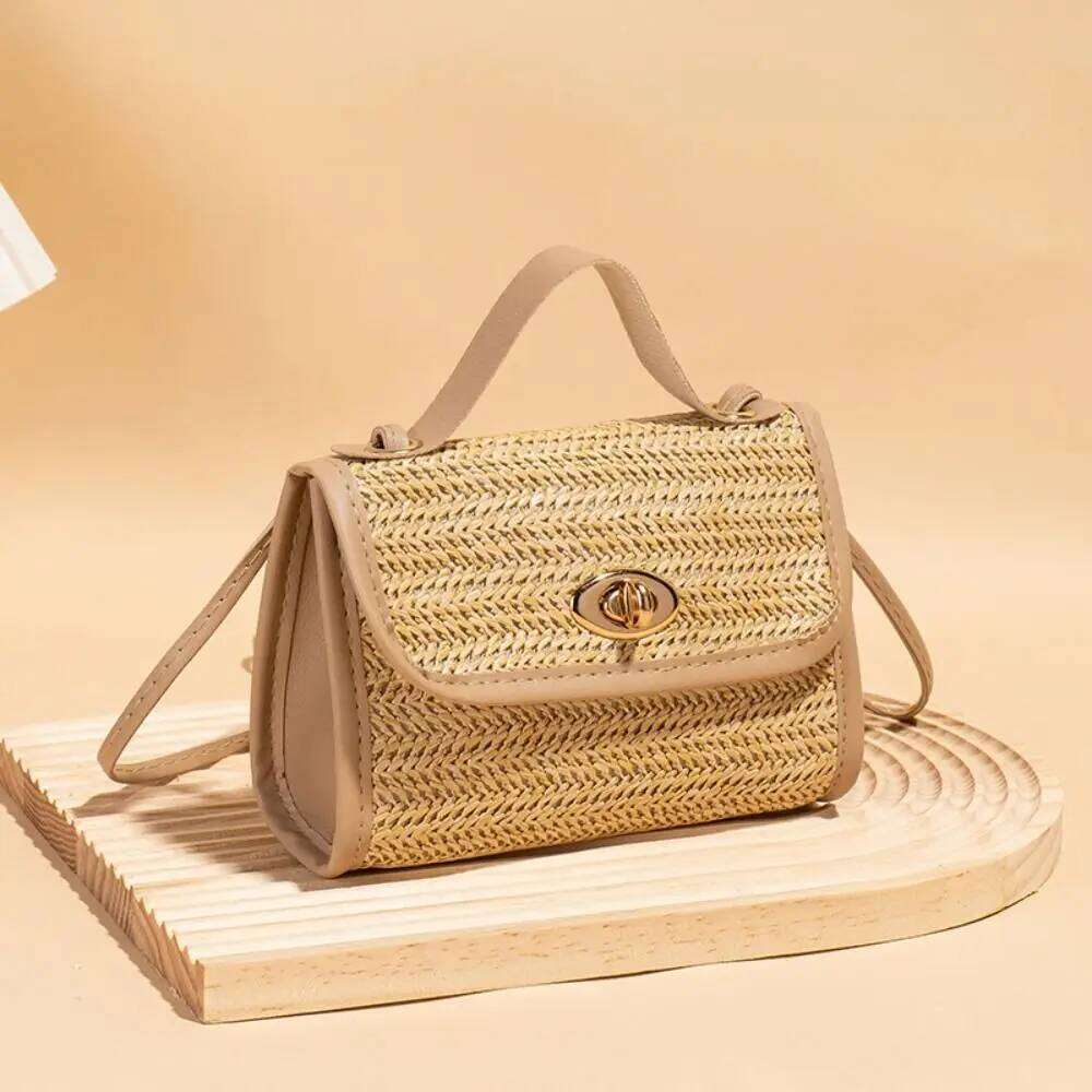 New Women's Woven Messenger Straw Causal Travel Ladies Tote Handbag Square Fashion Satchels Bag