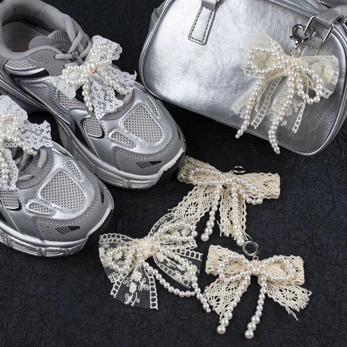 Lace pearl bow Shoe Shoelaces Charms for Sneakers Decorative Flower Buckle Fashion Charm Accessories 250528