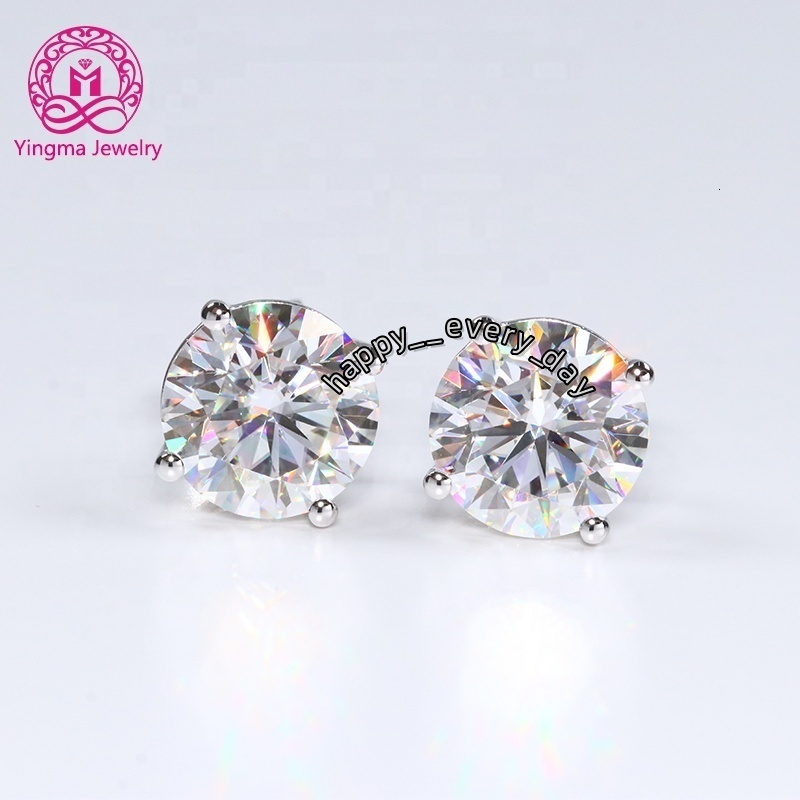 GRA Certified D VVS1 Round Brilliant Cut 4 Carats 14K 18K White Gold Moissanite Diamond Stud Earrings