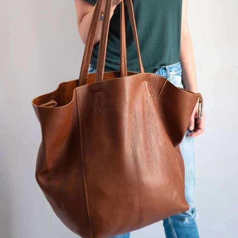 Brown Oversized Slouchy Tote Handbag for Women Weekender Soft Leather Campus Bag