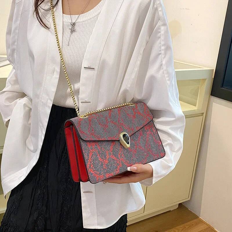 2025 new snake skin texture small square bag season new chain strap fashion designer retro single shoulder popular crossbody bag 5