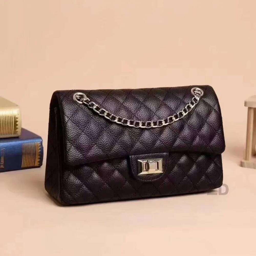 2025 New Tweed Style High-End Feel Single Shoulder Slant Cross Leather Harness Soft Texture Underarm Bag Chain Strap