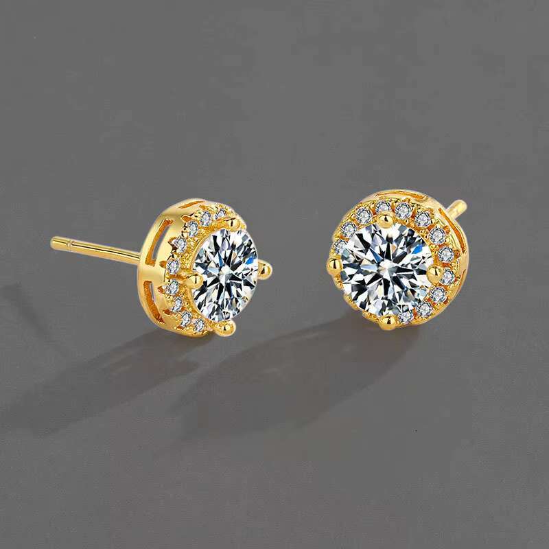 925 Sterling Silver Moissanite Earrings VVS Quality Fashionable Gold-Plated Screw Back Stud Hypoallergenic Jewelry