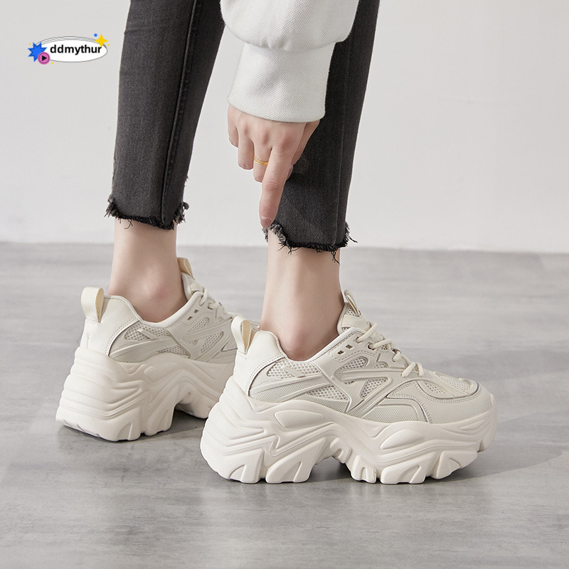 European Style Dad Sneakers for Women Summer 2025 New Thick Sole Height Increasing Versatile Ins Breathable Casual Sports Shoes ddmythur