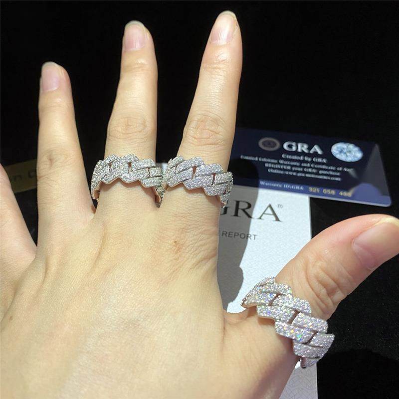 Custom Fashion Design Cuban Ring VVS Moissanite 925 Sterling Silver Hip Hop Ice Out White Gold Jewelry Gift for Men