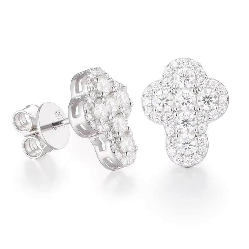 Stylish 925 Sterling Silver VVS Moissanite Diamond Cross Stud Earrings with 18K Gold Plating for Anniversary Fine Hip Hop Jewel