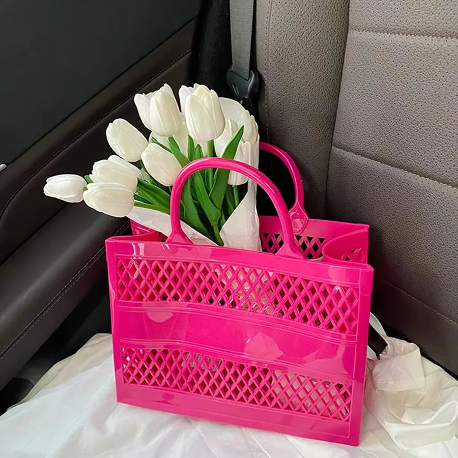 Summer Womens Beach Bag Hollow Tote Handbag Pool Travel Sports Washable Durable Open Storage Bag - Durable Pvc Material 250530