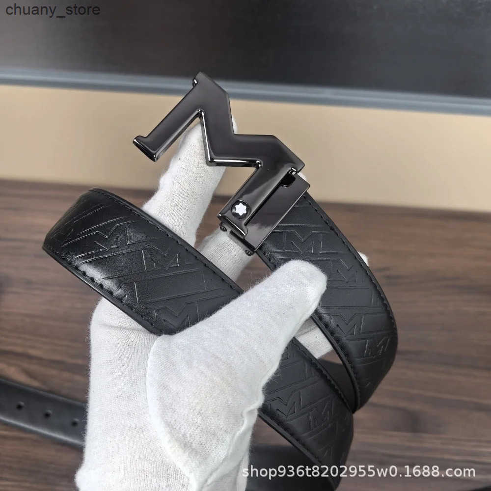 New Big M Automatic Buckle Men Belt Fashionable Letter Buckle Waist Belt Business Casual Leather Belt Genuine Suit Belt z250602