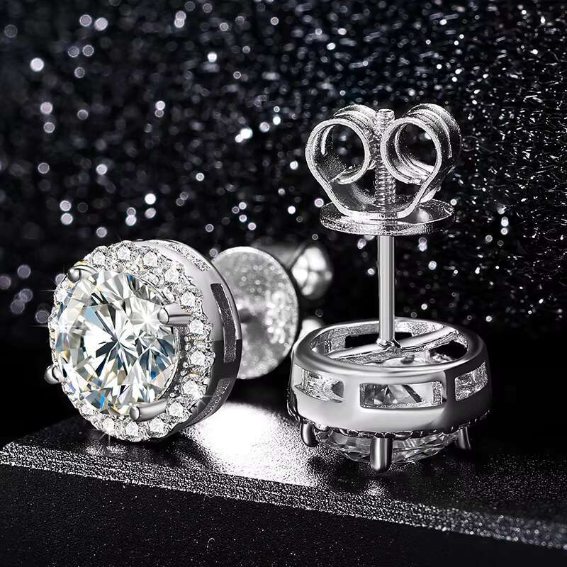 Local USA Stock Trendy Jewelry 925 Sterling Silver VVS Moissanite Diamond Cluster Screw Back Stud Earrings for Men Women