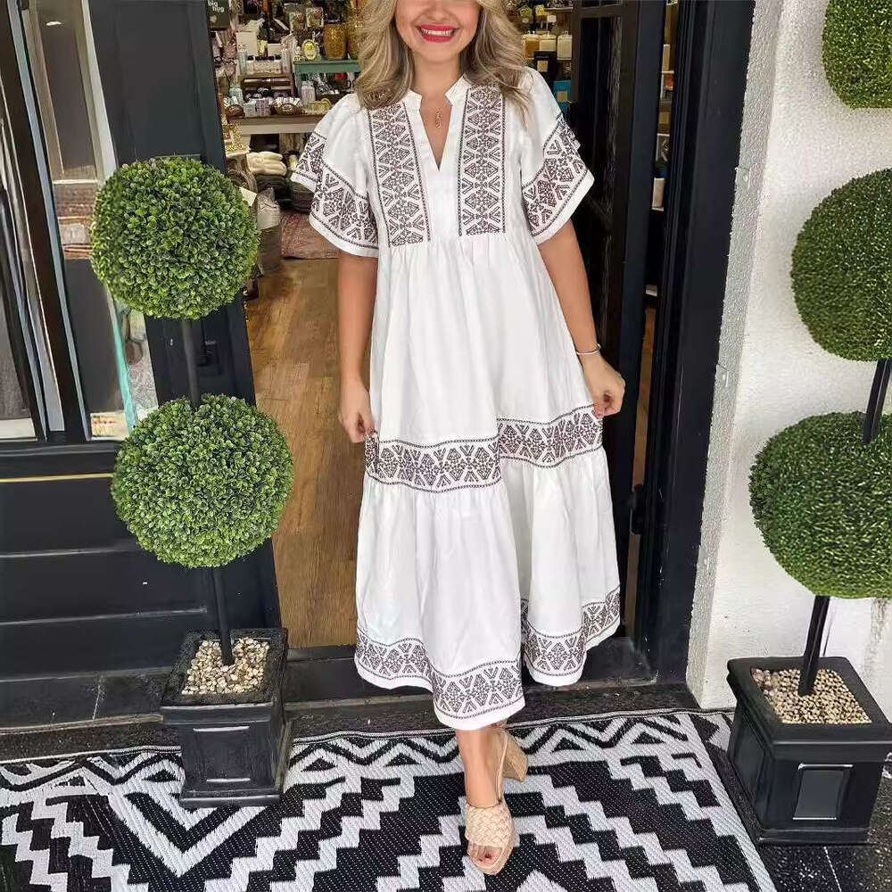 New European American printed loose cotton dress, 2025 new casual and versatile fashion clothing