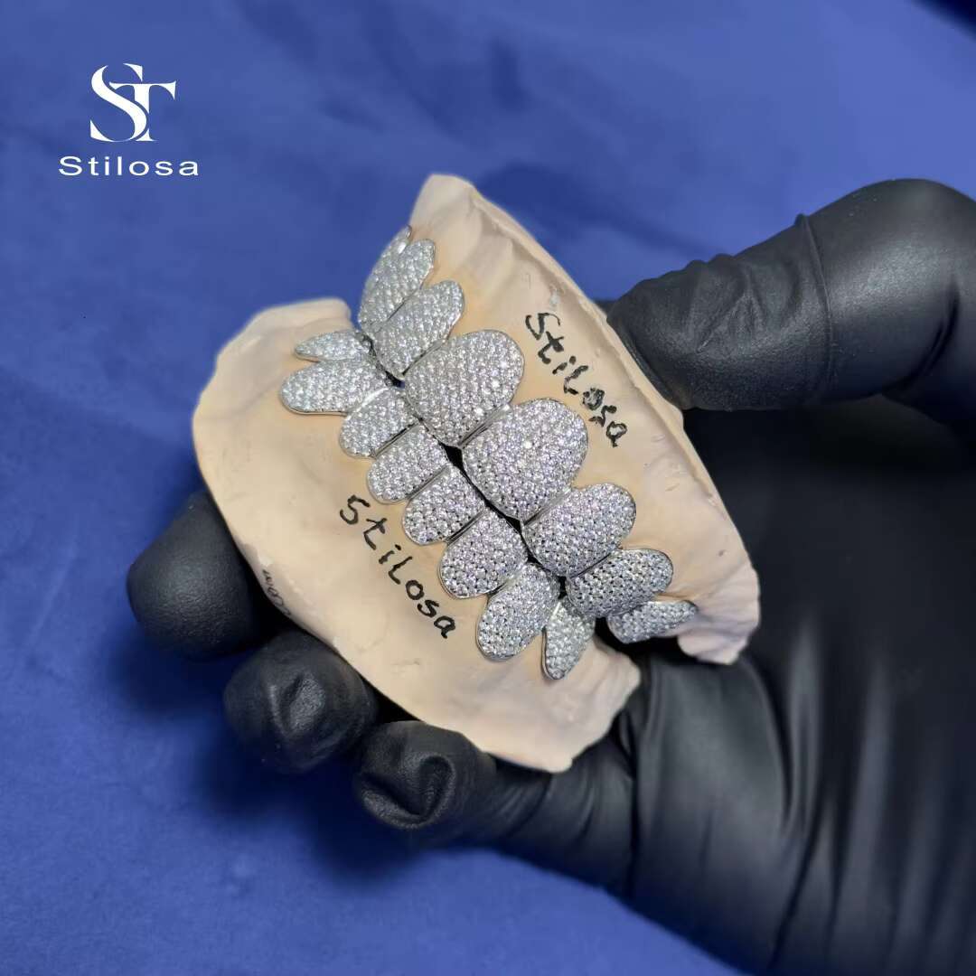 925 Silver Plated 18k Gold with Vvs Moissanite 16 Teeth Custom Grillz Teeth Grillz Diamond Grillz Fashion Jewelry