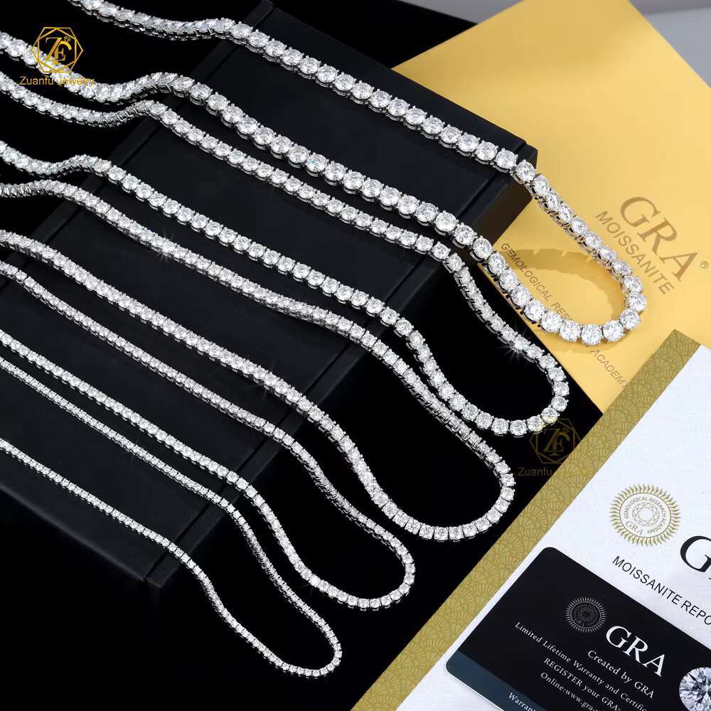 Factory Direct 925 Silver Hip Hop VVS Moissanite Diamond Tennis Chain Iced Out 3mm 4mm D Color Moissanite Tennis Necklace