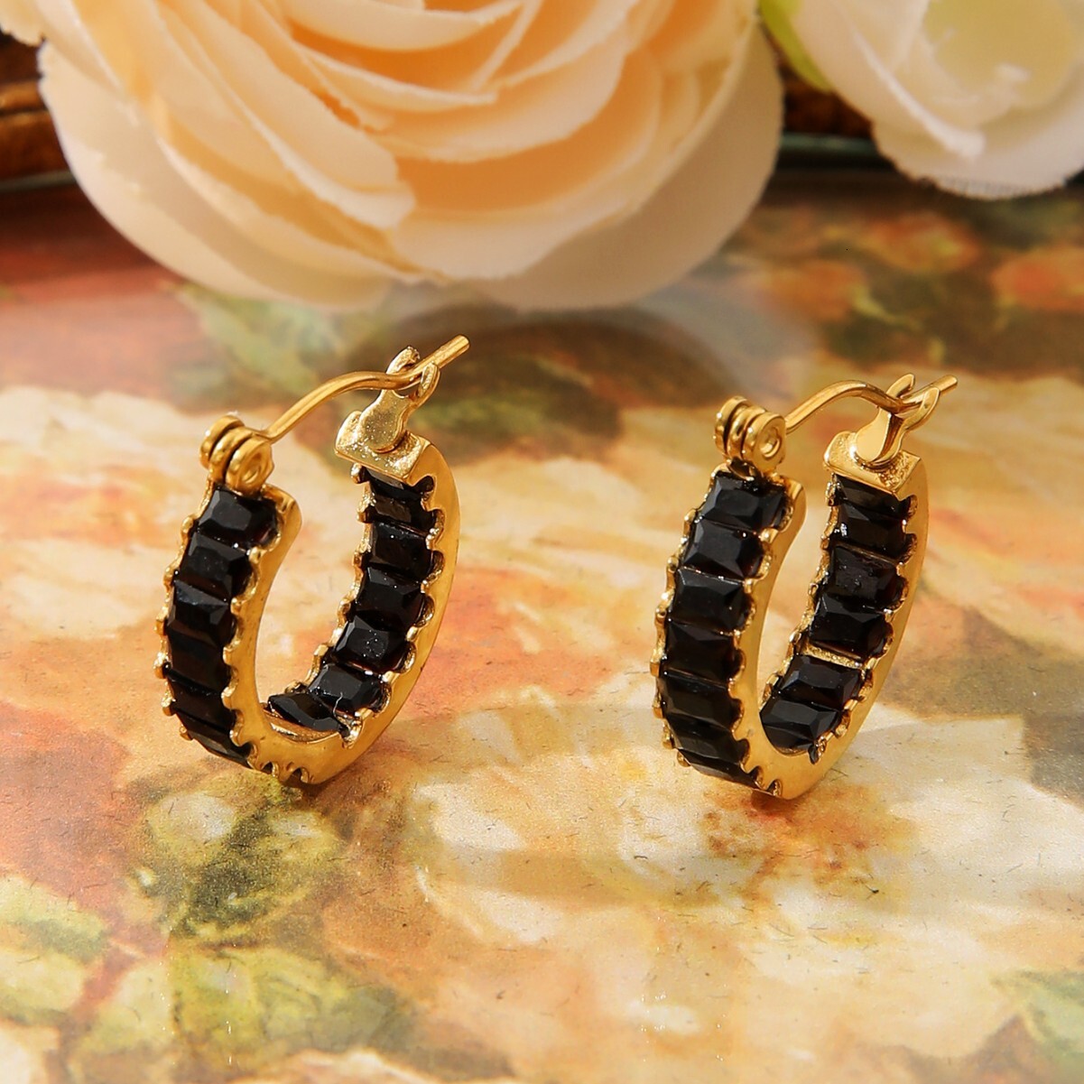 Titanium Steel Round Dia-Studded for Women, Unique Double-Sided Zircon Inlaid Gold Earrings