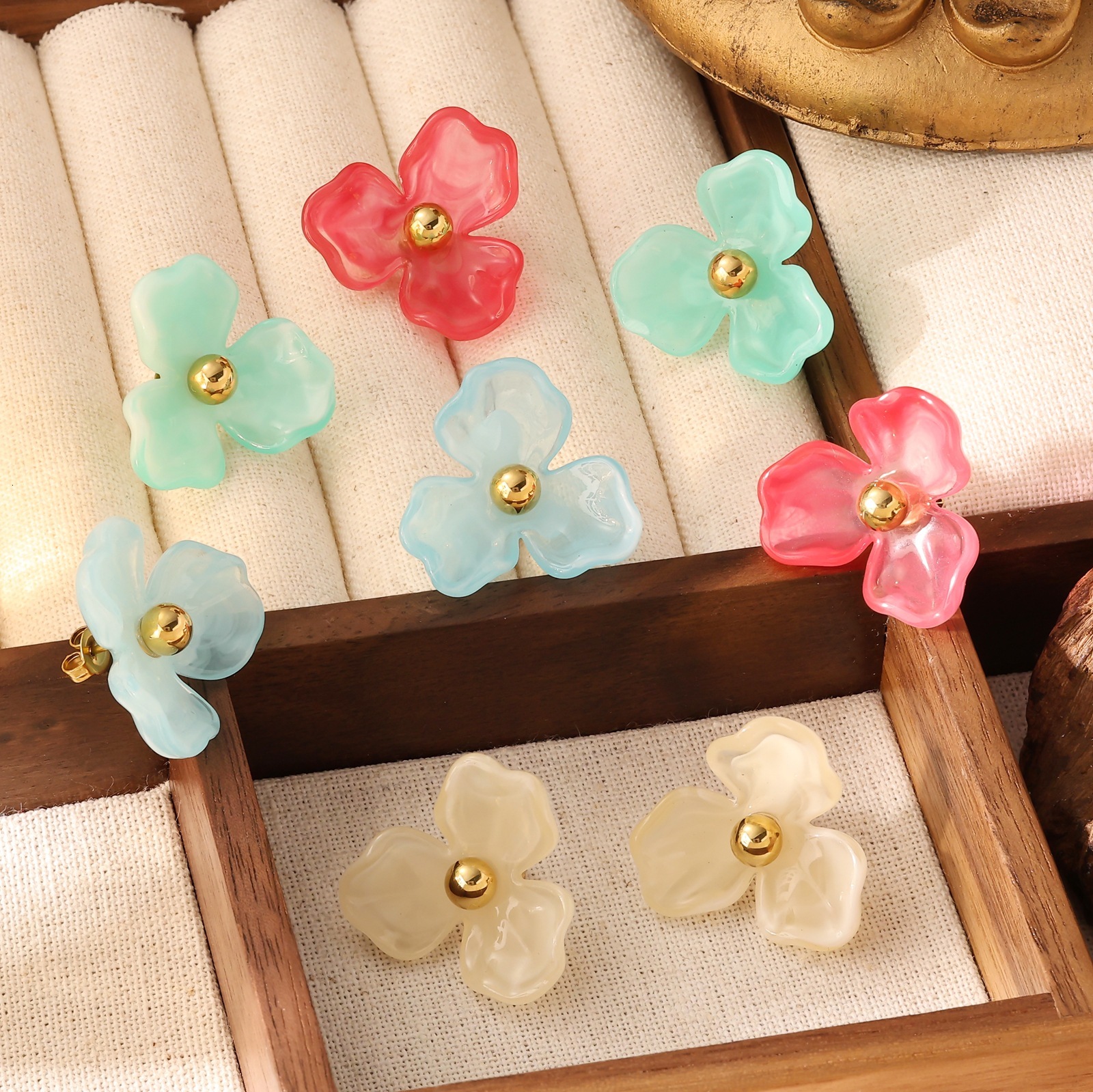 Korean Spring Summer Resin Flower Dongdaemun Style Transparent Texture Earrings Accessories for Women