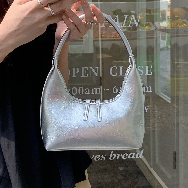designer New French Style Silver Texture Underarm Bag for Women Summer Texture Niche Shoulder Bag Handbag Korean Ins Bag