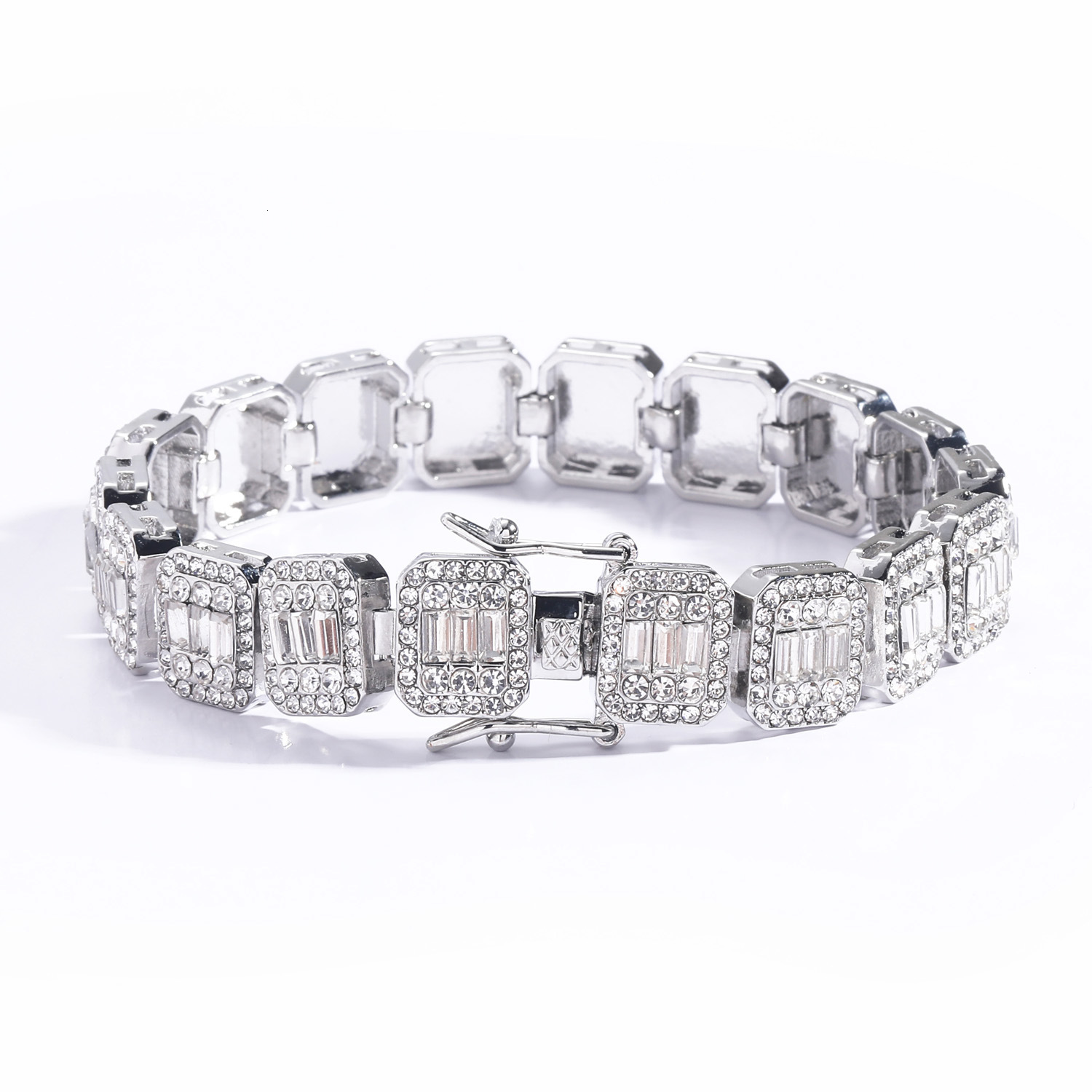 Hip Hop Bracelet 13mm Square Diamond Round Diamond Cuban Chain Full Diamond Mens Trendy Bracelet moissanite