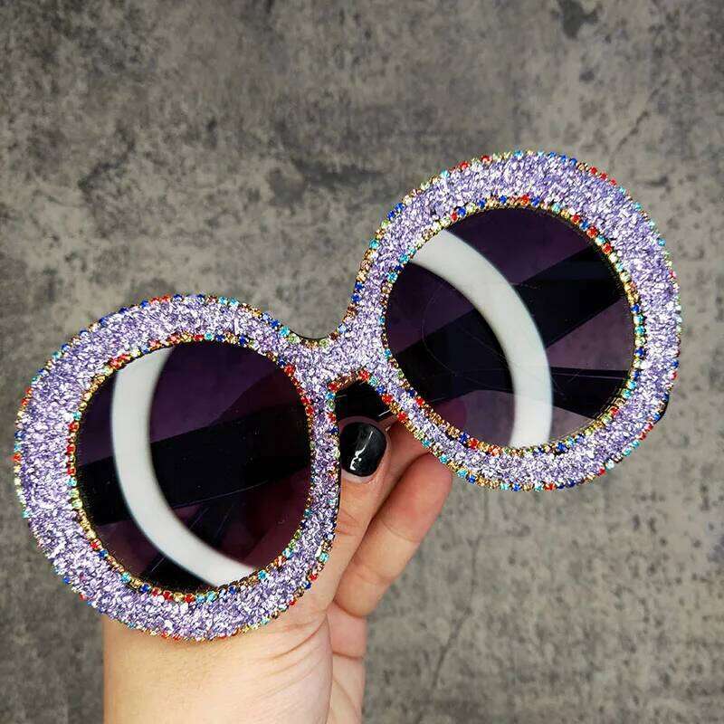 Oversized Round For Women Punk Dia Oval Glasses Crystal Handmade Rhinestone Sunglasses Men designer bag