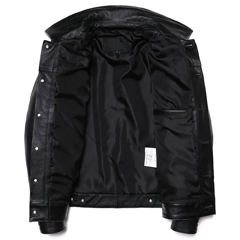 2025 New Cowboy Genuine Leather Jacket Men's Natural Cowhide Slim Short Coat Casual Style Single Breasted Fashion Clothes