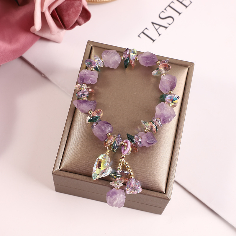 Women's Design Sense Amethyst Irregular Original Stone Lavender Crystal Bracelet
