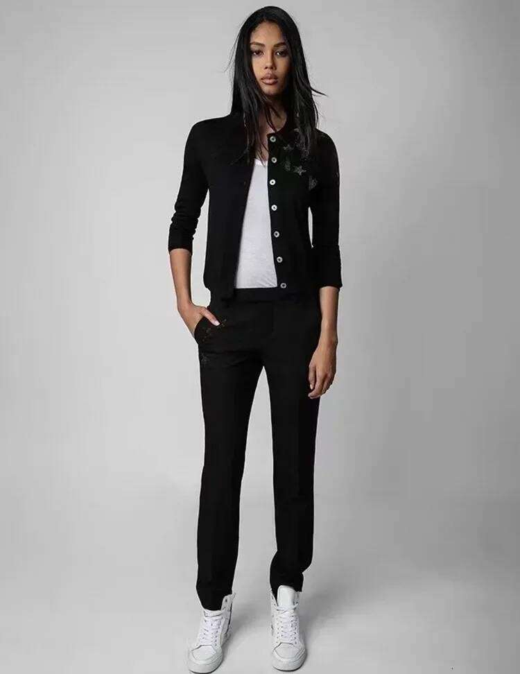 Star Heart Embellished Women Single Breated V-Neck Long Sleeve Wool Blend Cardigan Sweater Female Autumn Winter Clothes