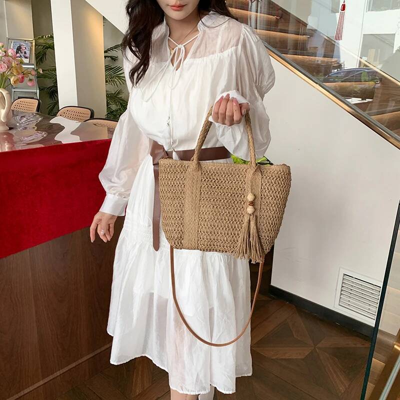 2025 new straw beach bag with zipper shoulder strap adjustable shoulder strap wallet suitable for designer women's travel and vacation