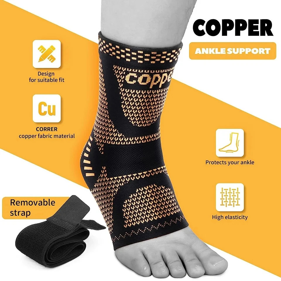 Adjustable Copper Compression Ankle Support Sleeve for Achilles Tendonitis Plantar FasciitisEases Swelling and Sprained 250530