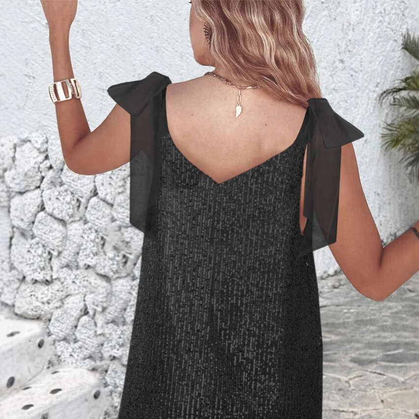 2025 Sequin Summer Lace Tie Backless Women's V-neck Tank Beaded Short Dress