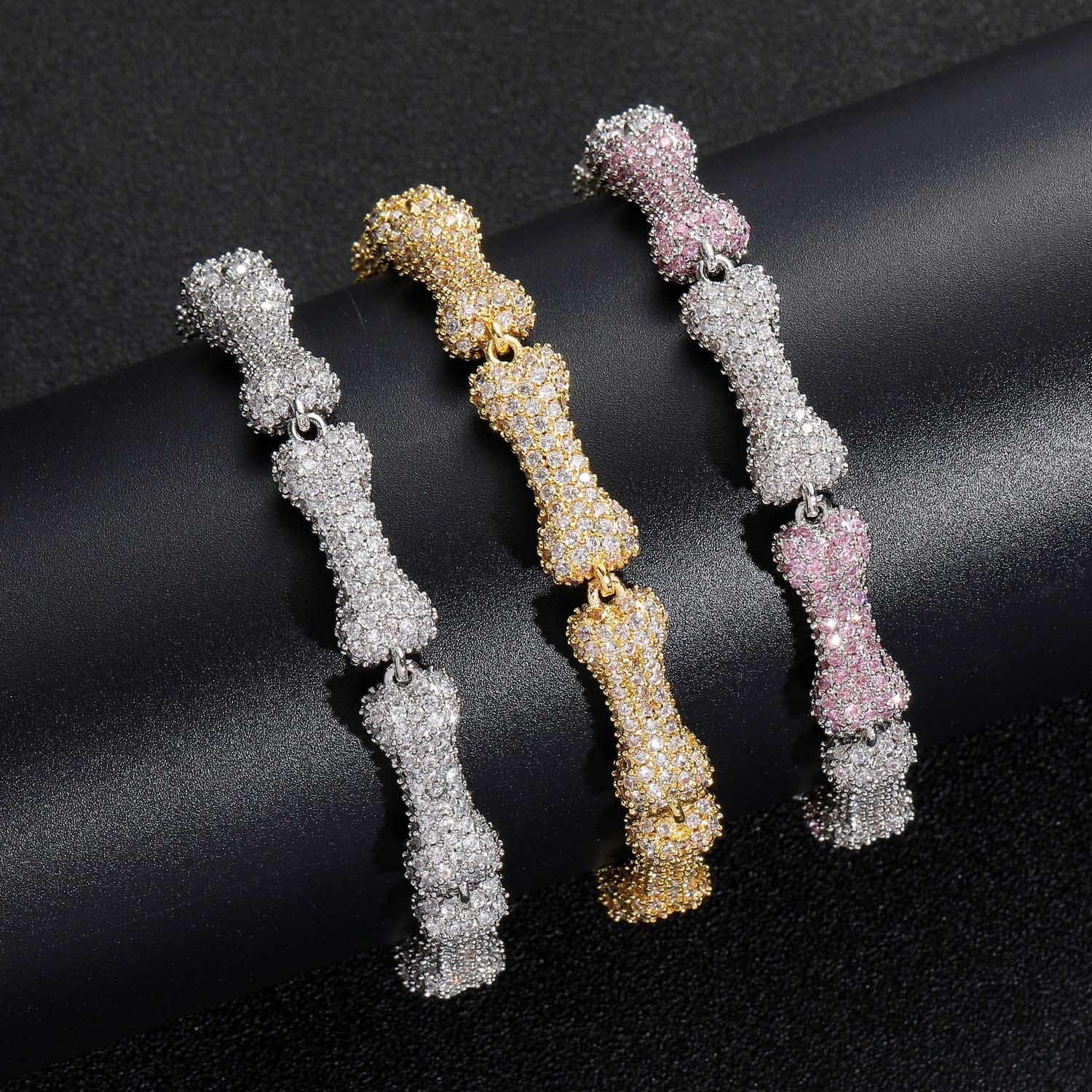 Bracelet hip hop Bone Bracelet 10mm Moissanite pink neck chain personality mens and womens hip hop Bracelet moissanite